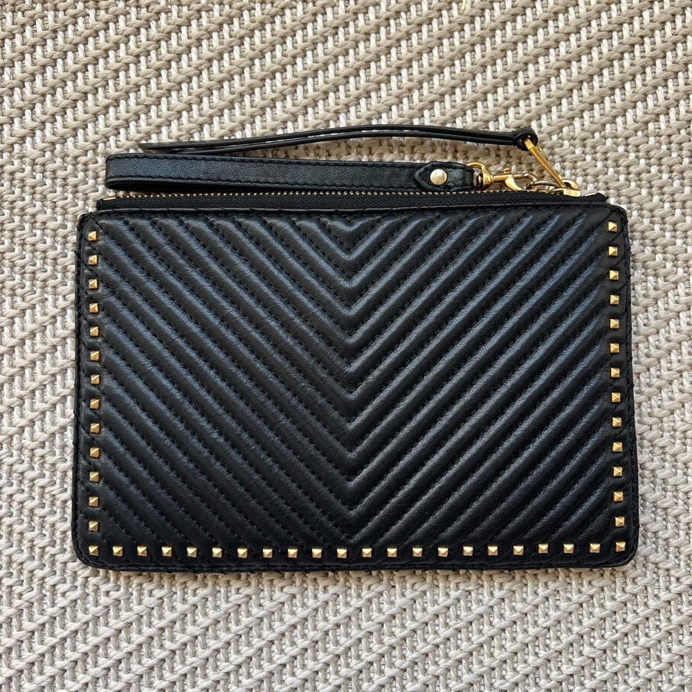 Rebecca Minkoff Black Quilted Wristlet with Gold Studs